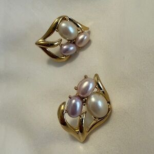 Crown Trifari Gold and Pearl Earrings